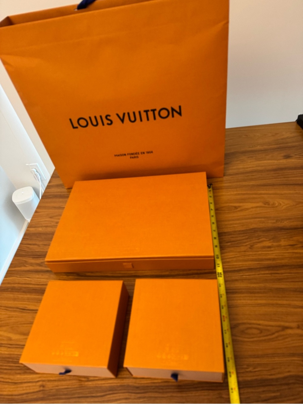 Louis Vuitton big shopping bag with clothing box and 2 belt boxes (empty